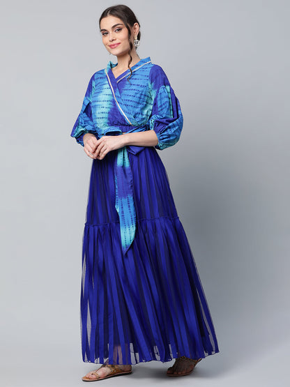 Women's Blue Printed Top With Skirt By Ahalyaa