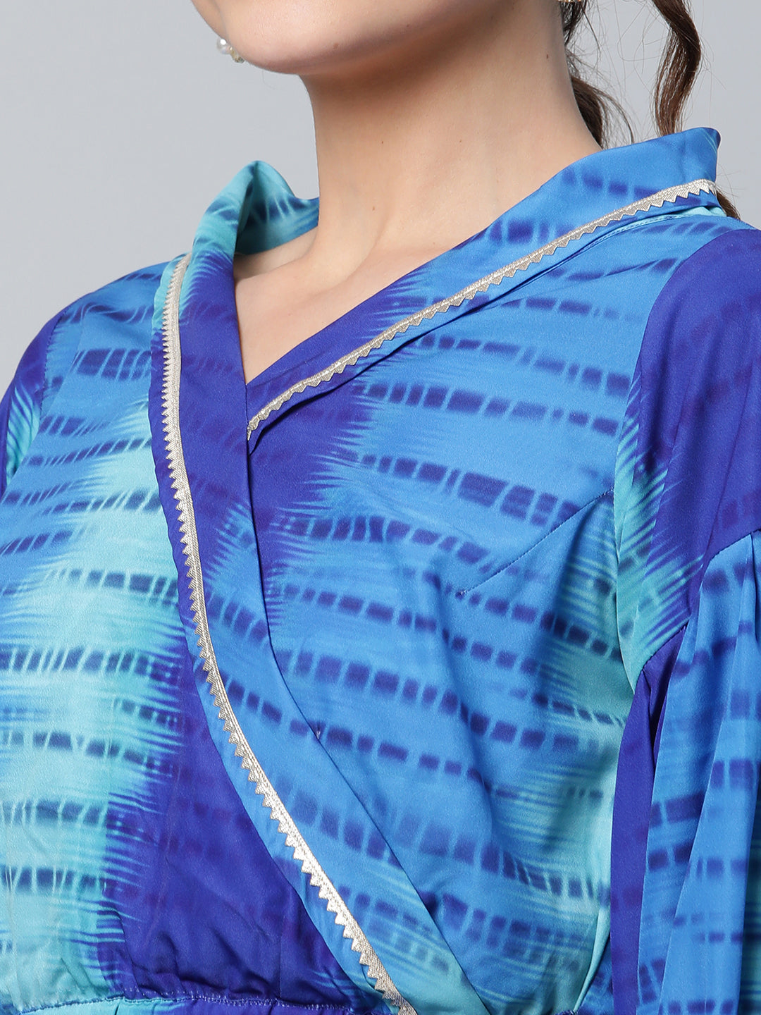 Women's Blue Printed Top With Skirt By Ahalyaa