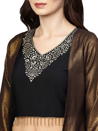 Women's Black Crepe Top Skirt With Jacke