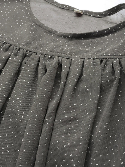 Women's Grey Chiffon Silver Glitter Printed Tuni