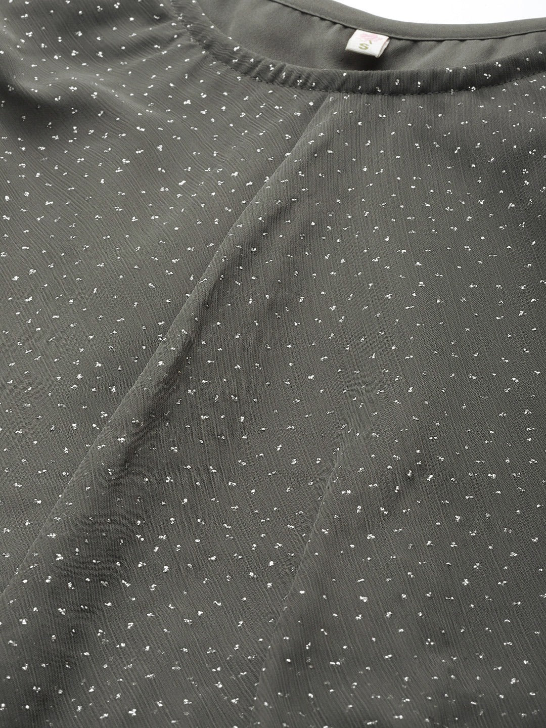 Women's Grey Chiffon Silver Glitter Printed Tiered Tuni