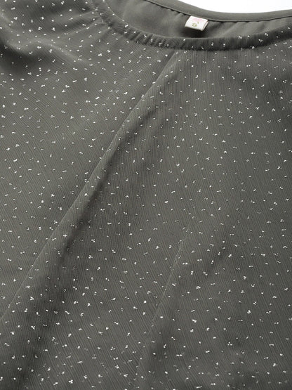 Women's Grey Chiffon Silver Glitter Printed Tiered Tuni
