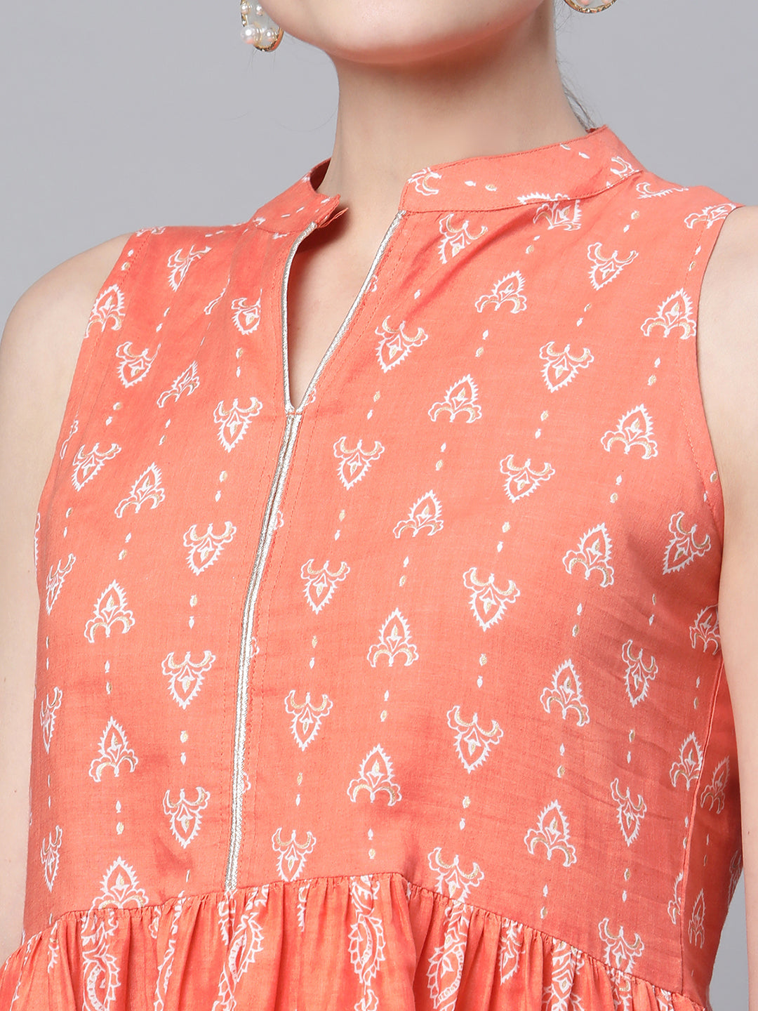Women's Orange Cotton Porcian Print Tunic