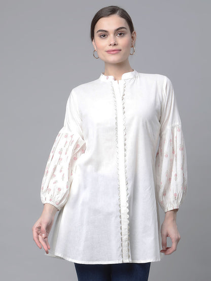 Women's Off White Cotton Printed Tunic
