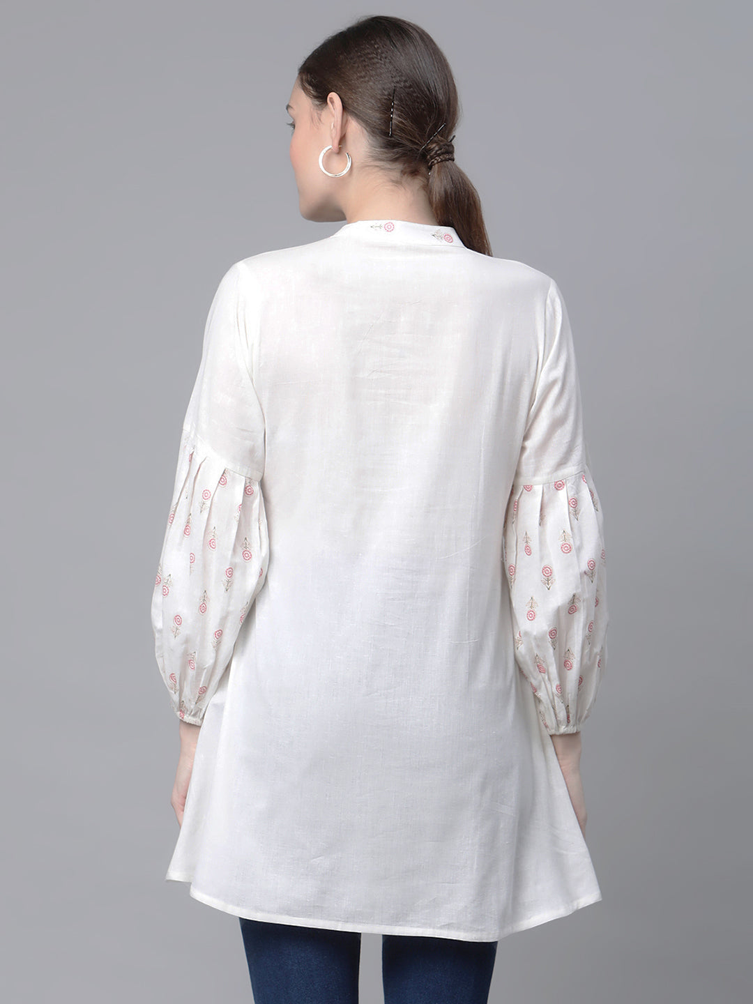 Women's Off White Cotton Printed Tunic