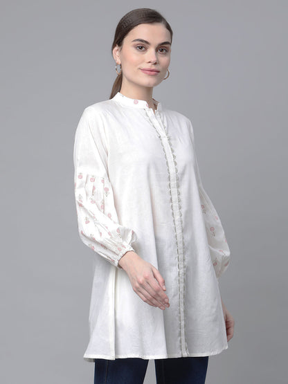 Women's Off White Cotton Printed Tunic