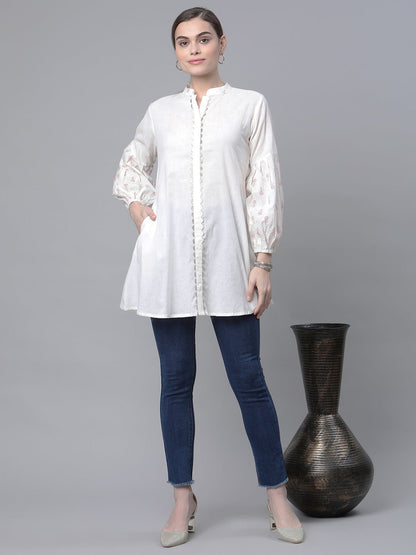 Women's Off White Cotton Printed Tunic