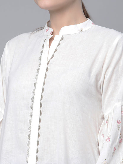 Women's Off White Cotton Printed Tunic
