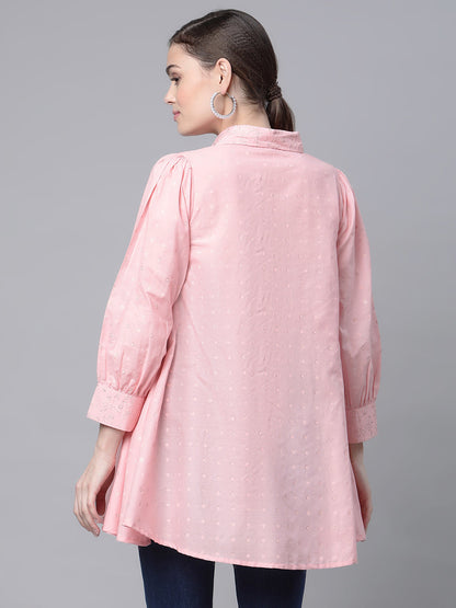 Women's Baby Pink Cotton Printed Tunic By Ahal