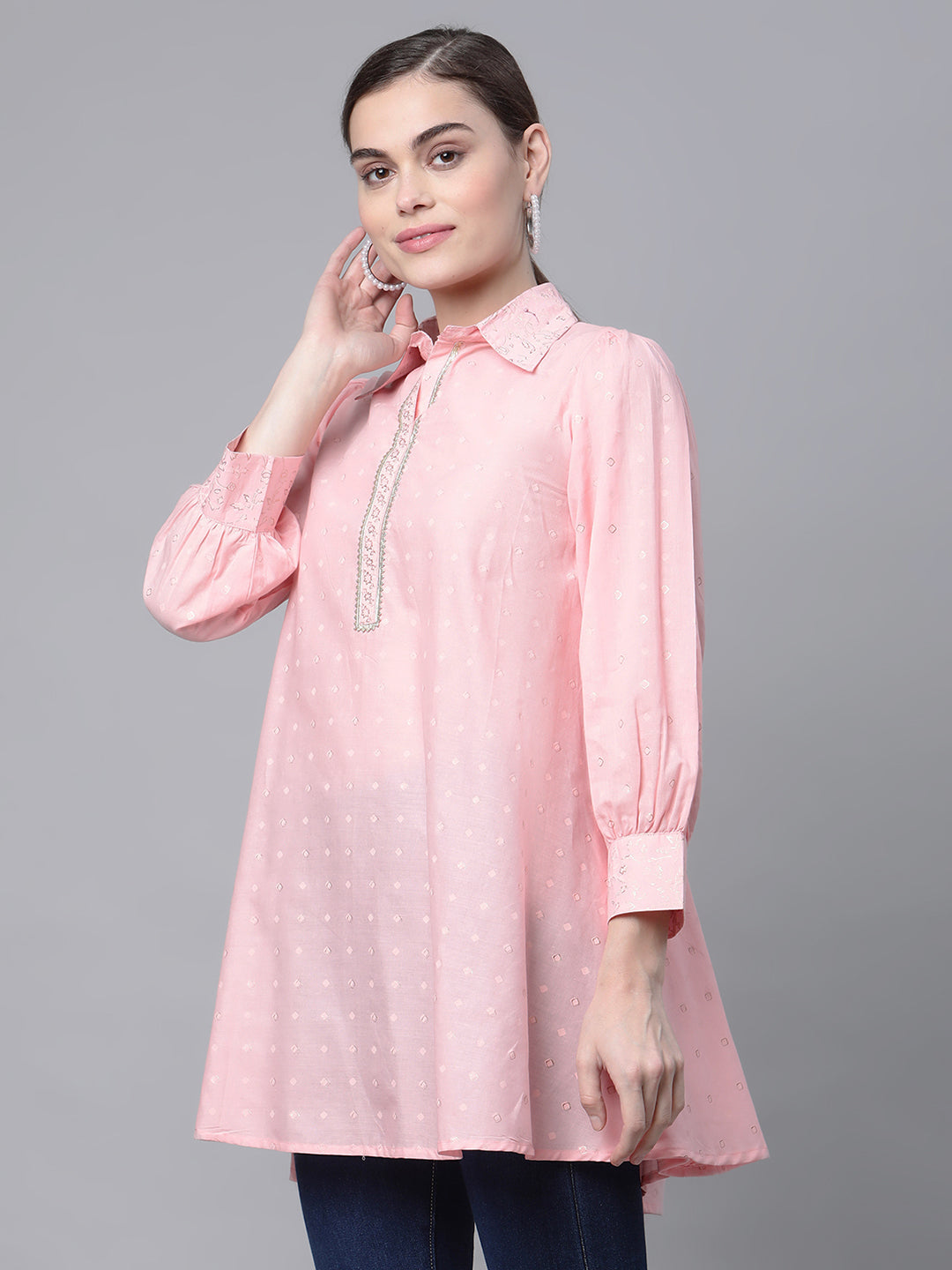 Women's Baby Pink Cotton Printed Tunic By Ahal