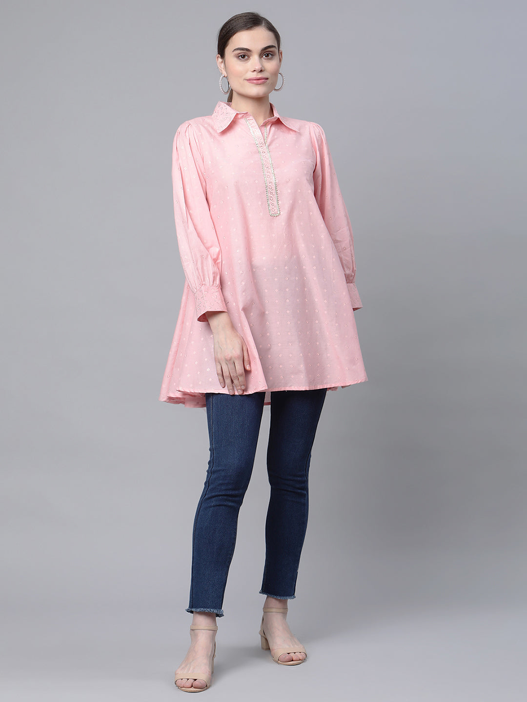 Women's Baby Pink Cotton Printed Tunic By Ahal
