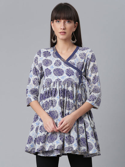 Women's Cotton Navy Blue Wax Printed Western Tunic