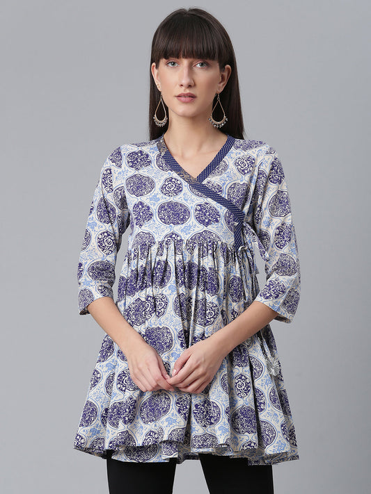 Women's Cotton Navy Blue Wax Printed Western Tunic
