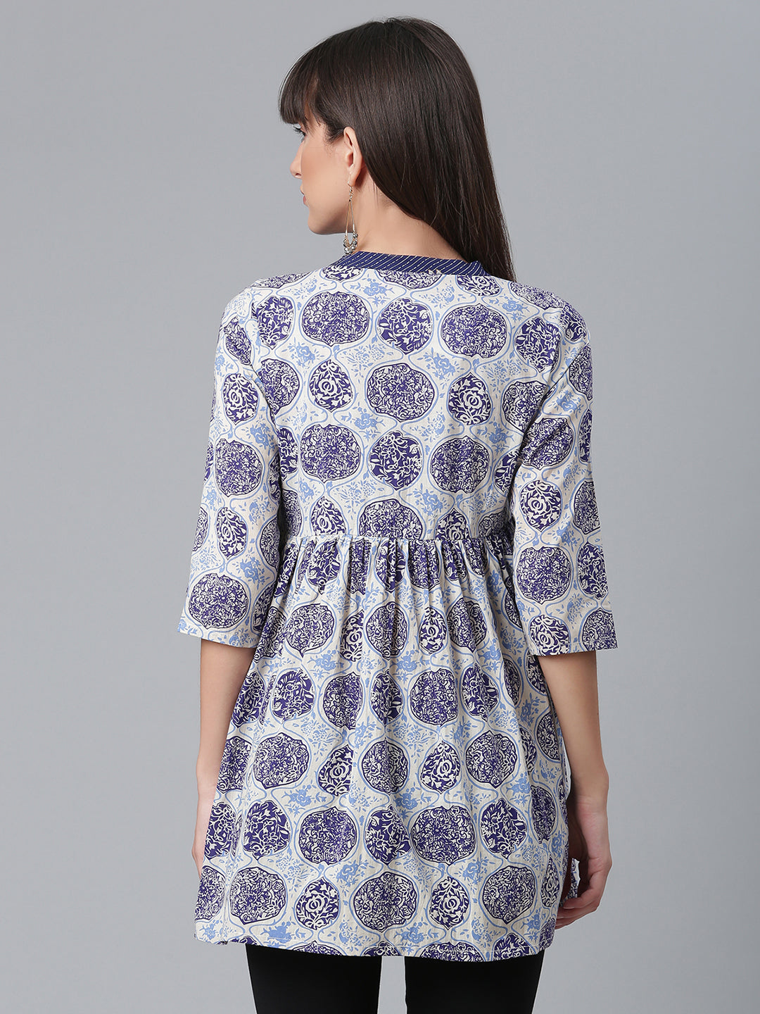 Women's Cotton Navy Blue Wax Printed Western Tunic