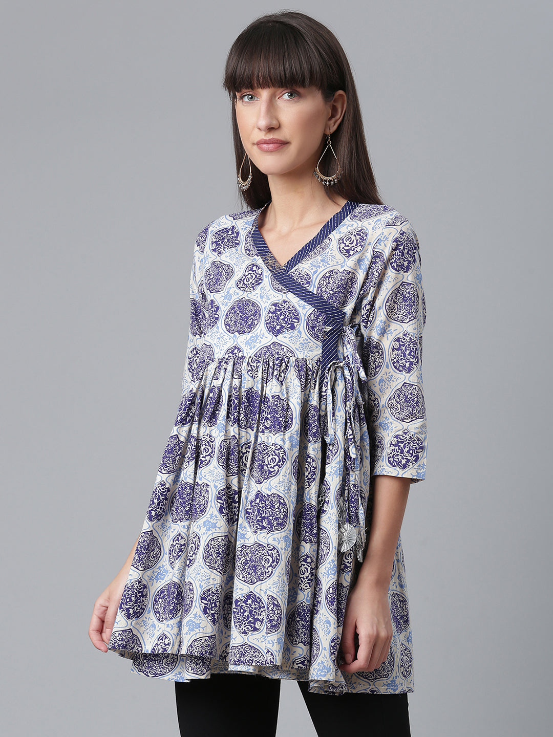 Women's Cotton Navy Blue Wax Printed Western Tunic
