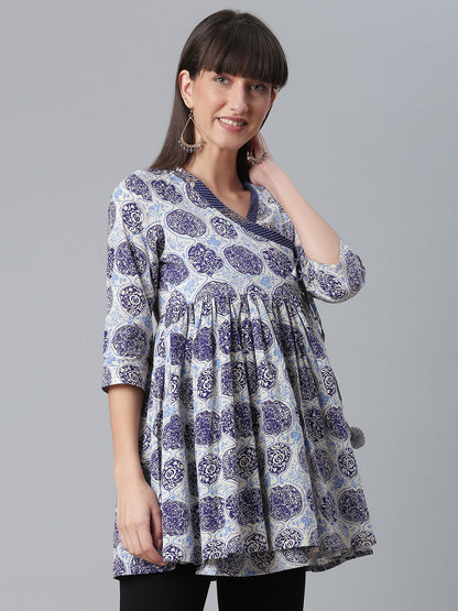 Women's Cotton Navy Blue Wax Printed Western Tunic