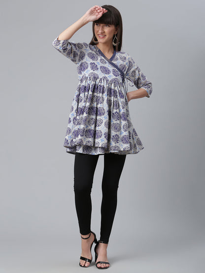 Women's Cotton Navy Blue Wax Printed Western Tunic