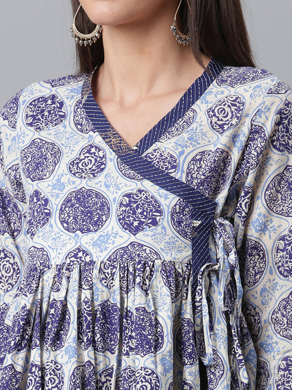 Women's Cotton Navy Blue Wax Printed Western Tunic