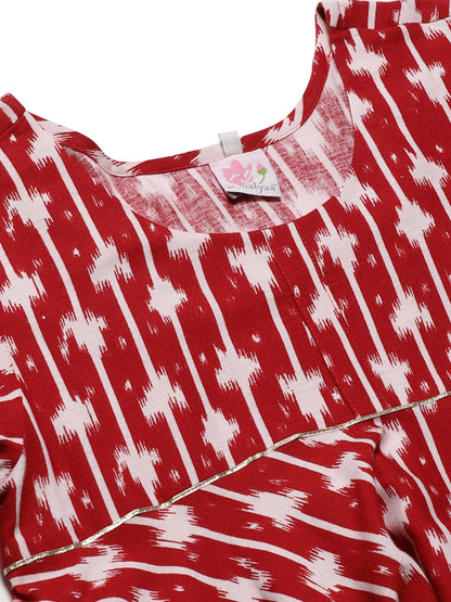 Women's Red Cotton Wax Printed Tuni