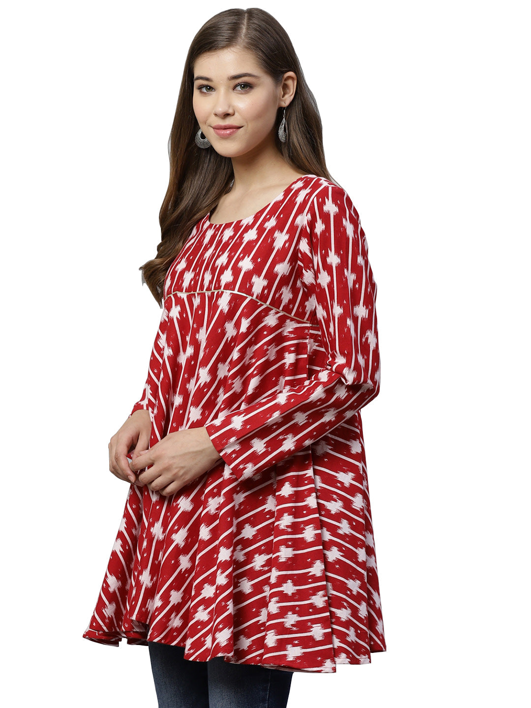 Women's Red Cotton Wax Printed Tuni
