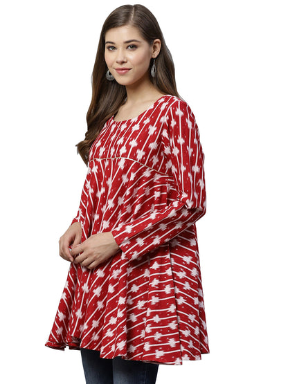 Women's Red Cotton Wax Printed Tuni