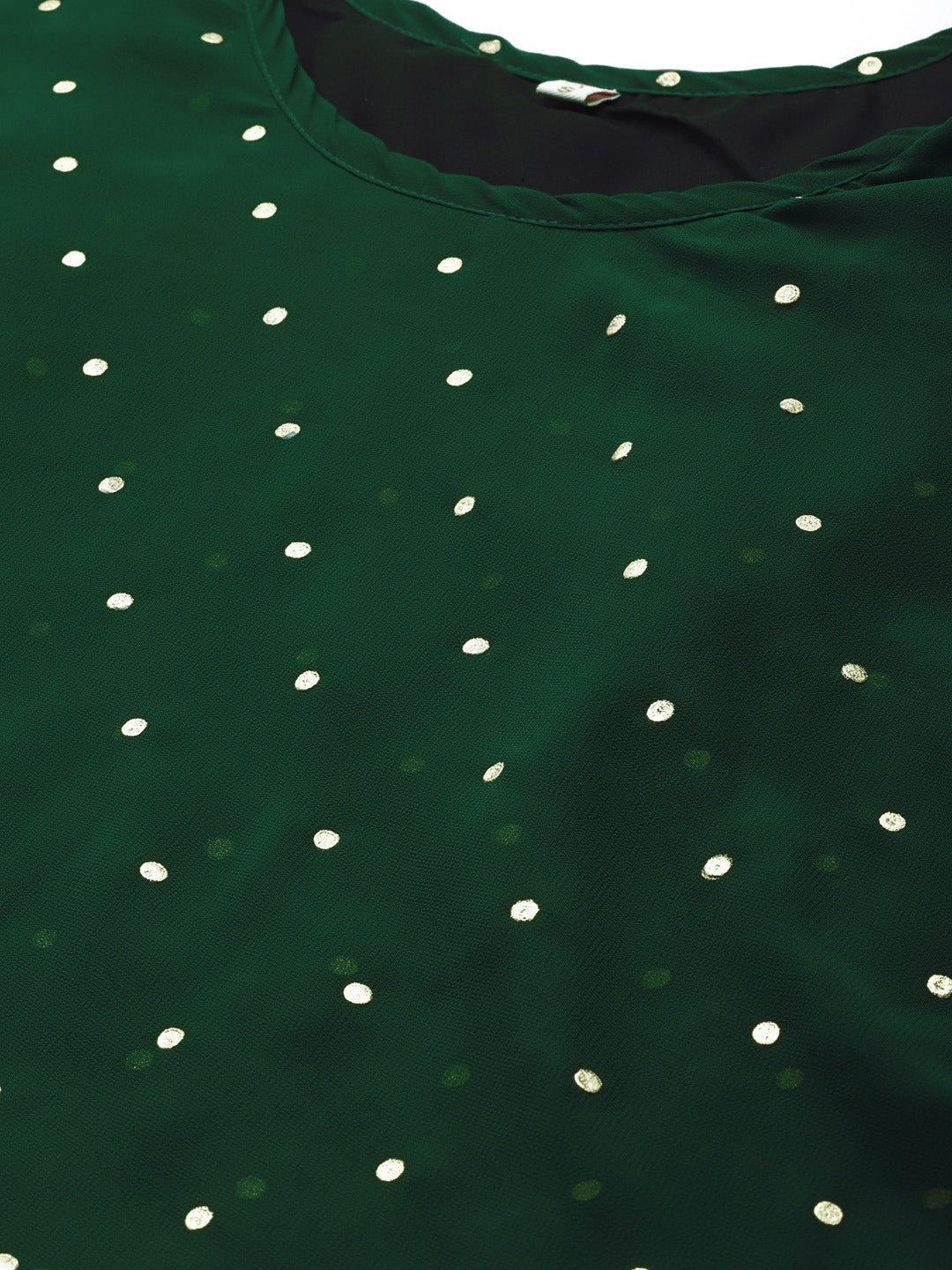 Women's Green Georgette Golden Polka Dots Print Layered Tuni
