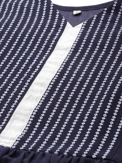 Women's Navy Blue Georgette Khari Print Tuni