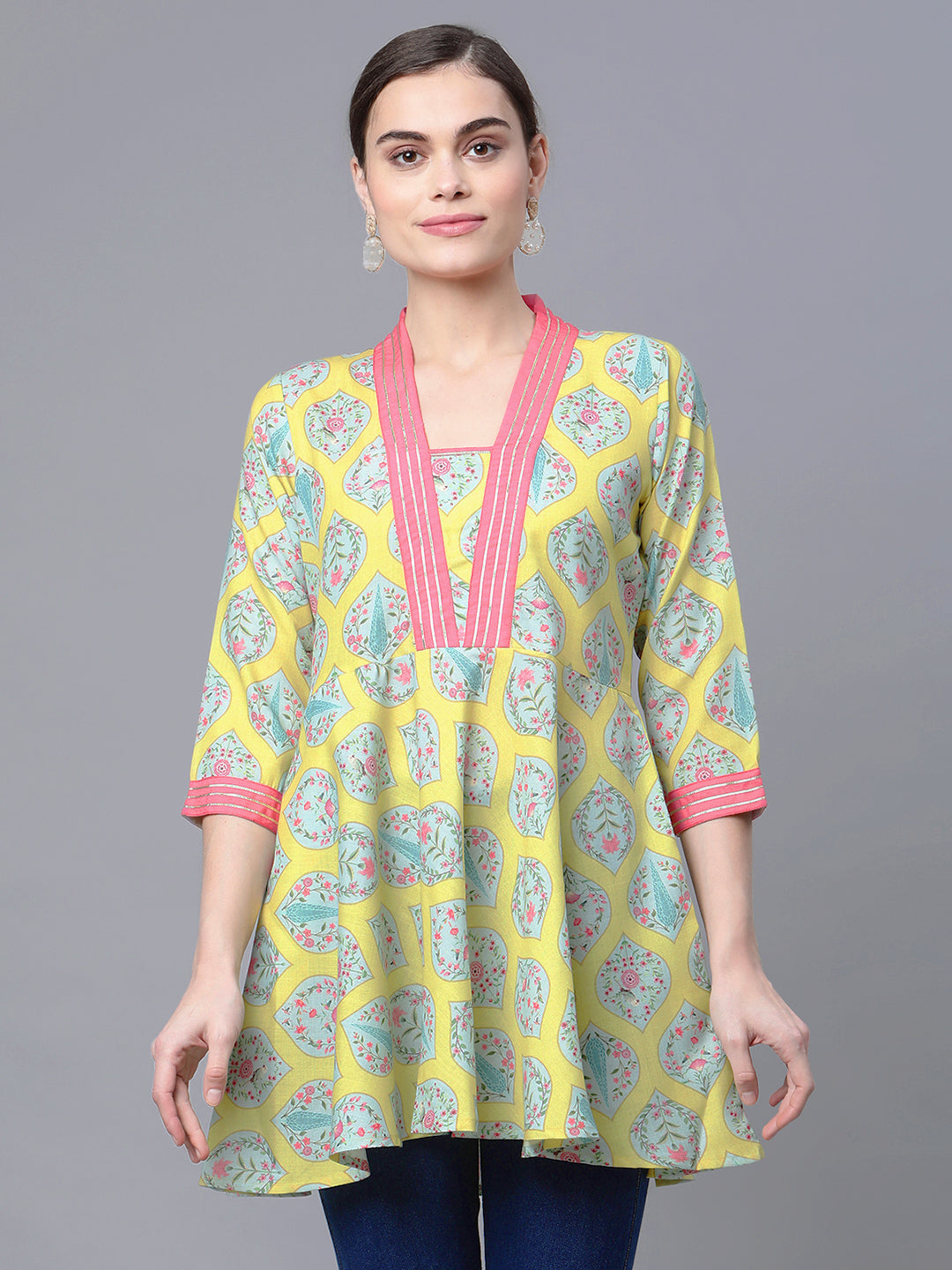 Women's Yellow  Printed Tunic By  Ah