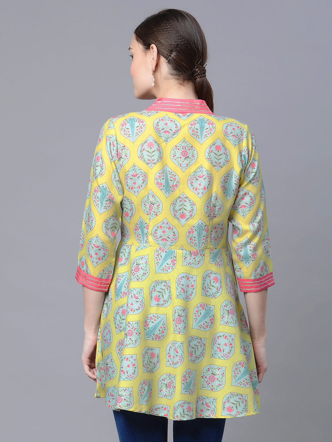 Women's Yellow  Printed Tunic By  Ah