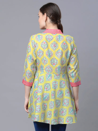 Women's Yellow  Printed Tunic By  Ah