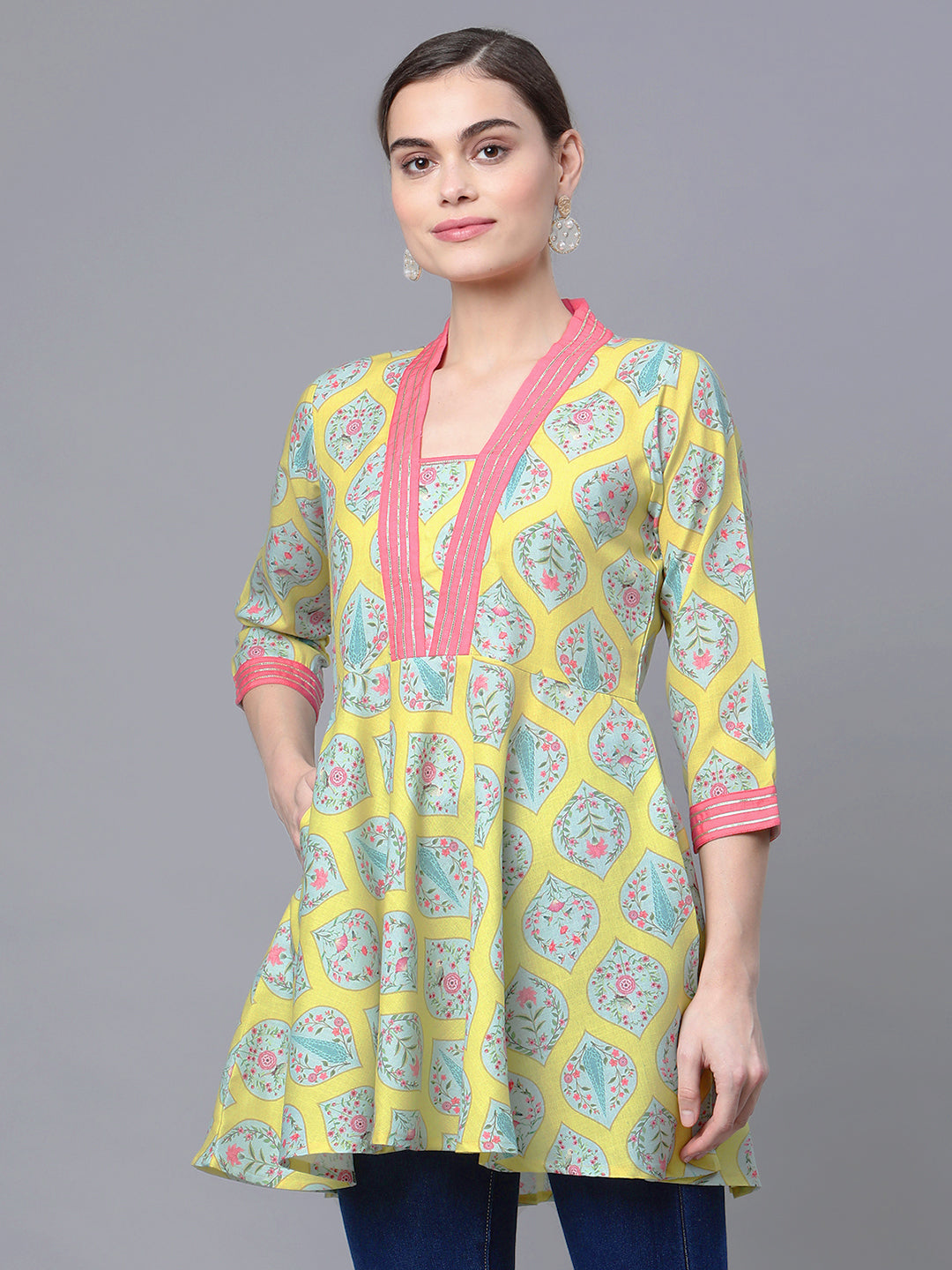 Women's Yellow  Printed Tunic By  Ah