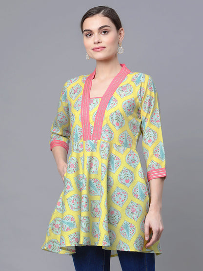 Women's Yellow  Printed Tunic By  Ah