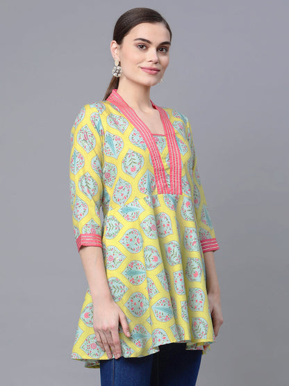 Women's Yellow  Printed Tunic By  Ah