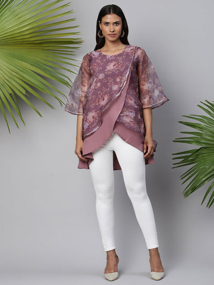 Women's Mauve Organza Digital Printed Tunic