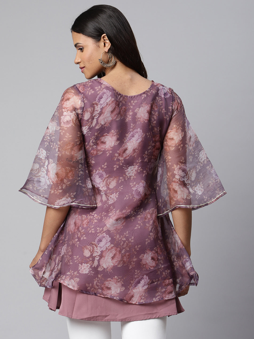 Women's Mauve Organza Digital Printed Tunic