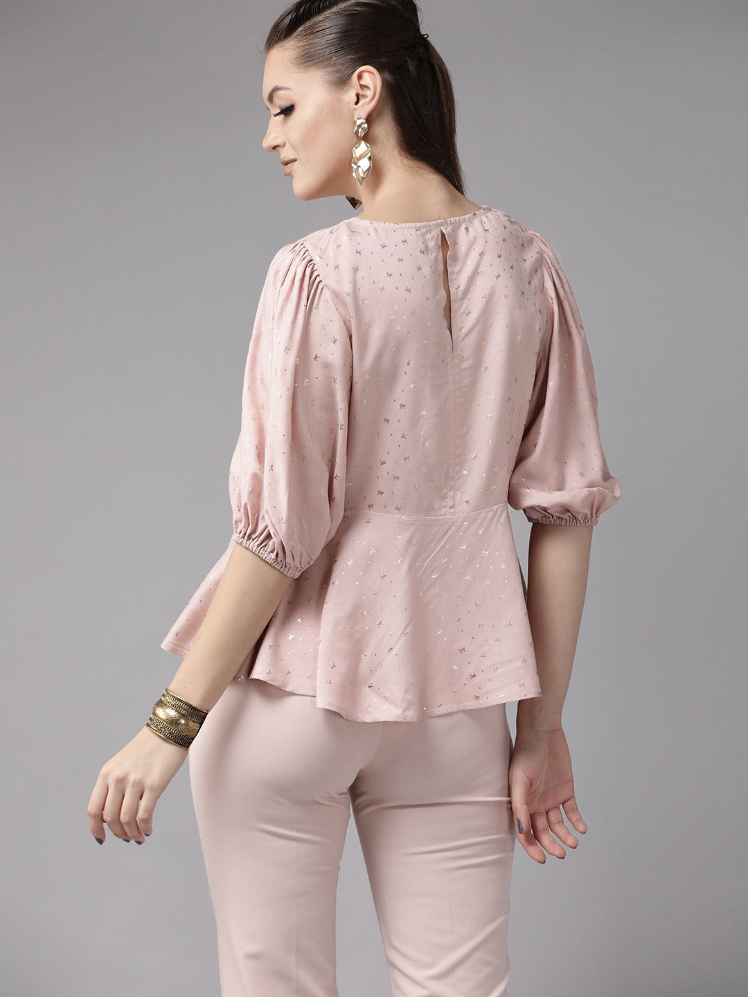 Women's Pink Rayon Gold Foil Print Tuni