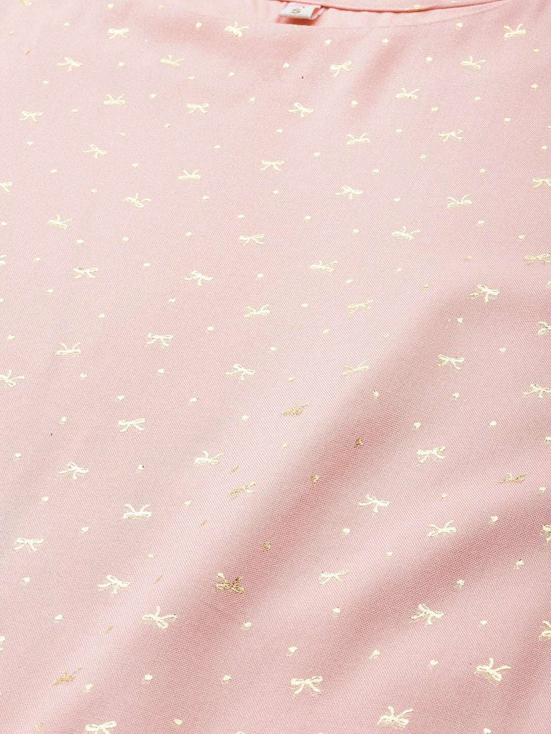 Women's Pink Rayon Golden Ethnic Print Tuni