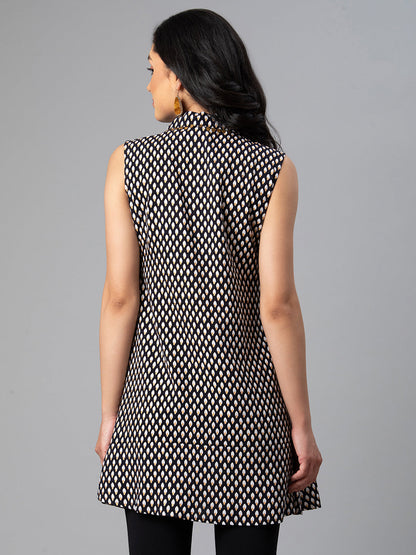 Women's Viscose Rayon Black Wax Printed Western Tunic