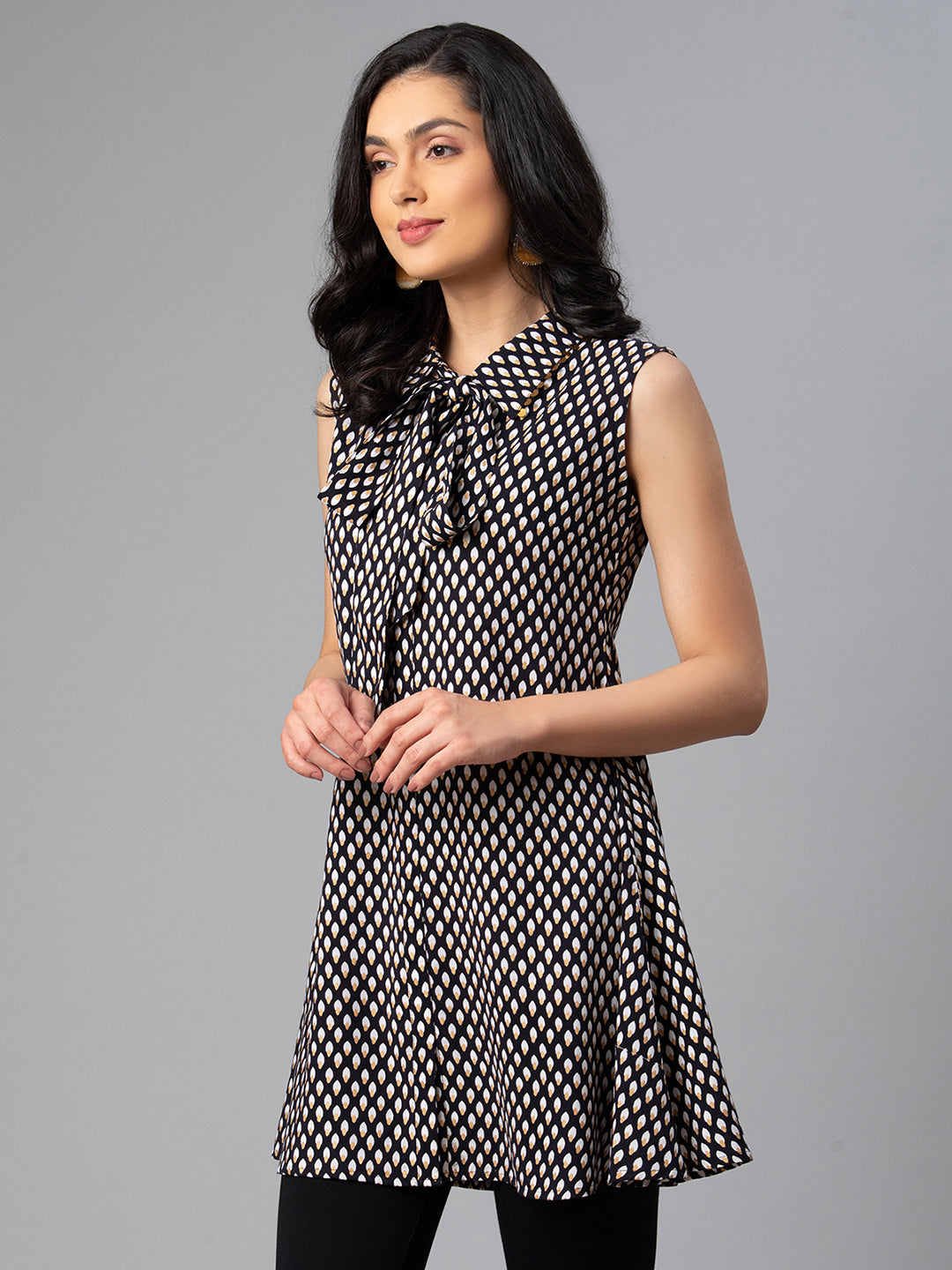 Women's Viscose Rayon Black Wax Printed Western Tunic