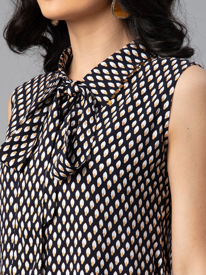 Women's Viscose Rayon Black Wax Printed Western Tunic