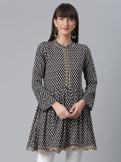 Women's Viscose Rayon Black Wax Printed Western Tunic