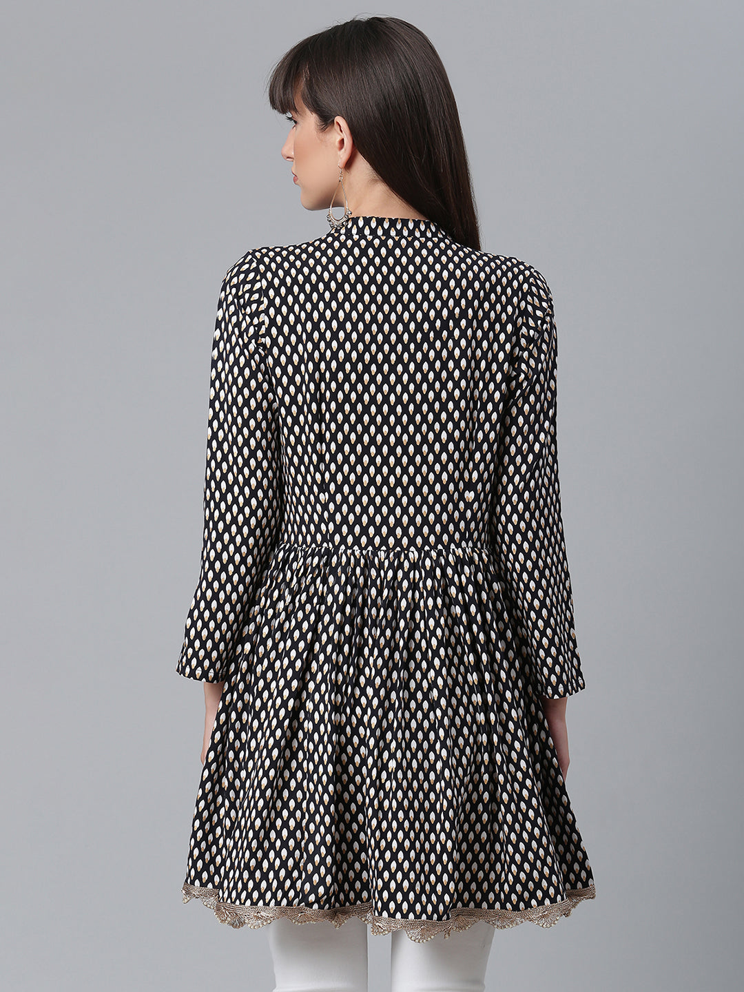 Women's Viscose Rayon Black Wax Printed Western Tunic