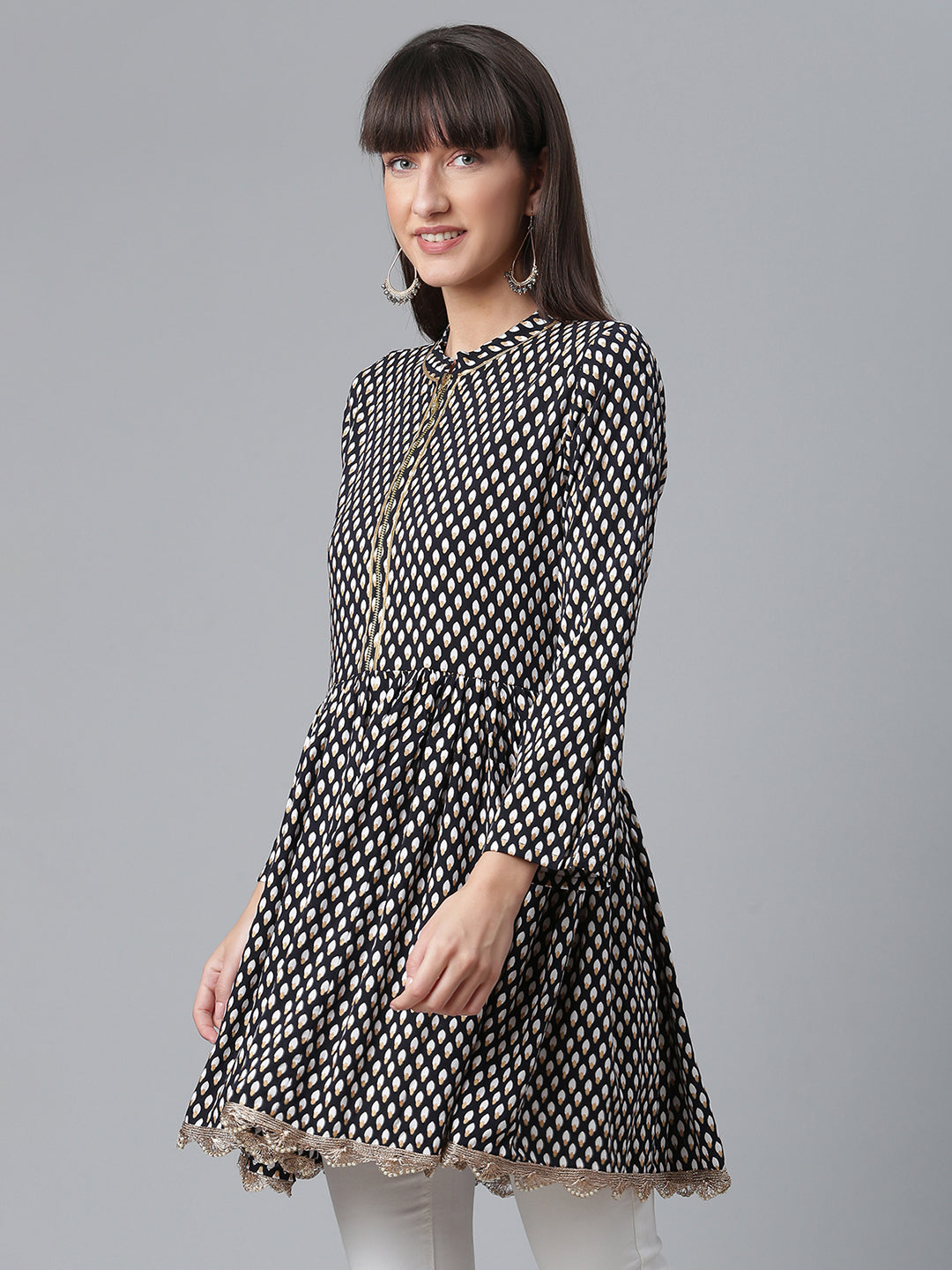 Women's Viscose Rayon Black Wax Printed Western Tunic