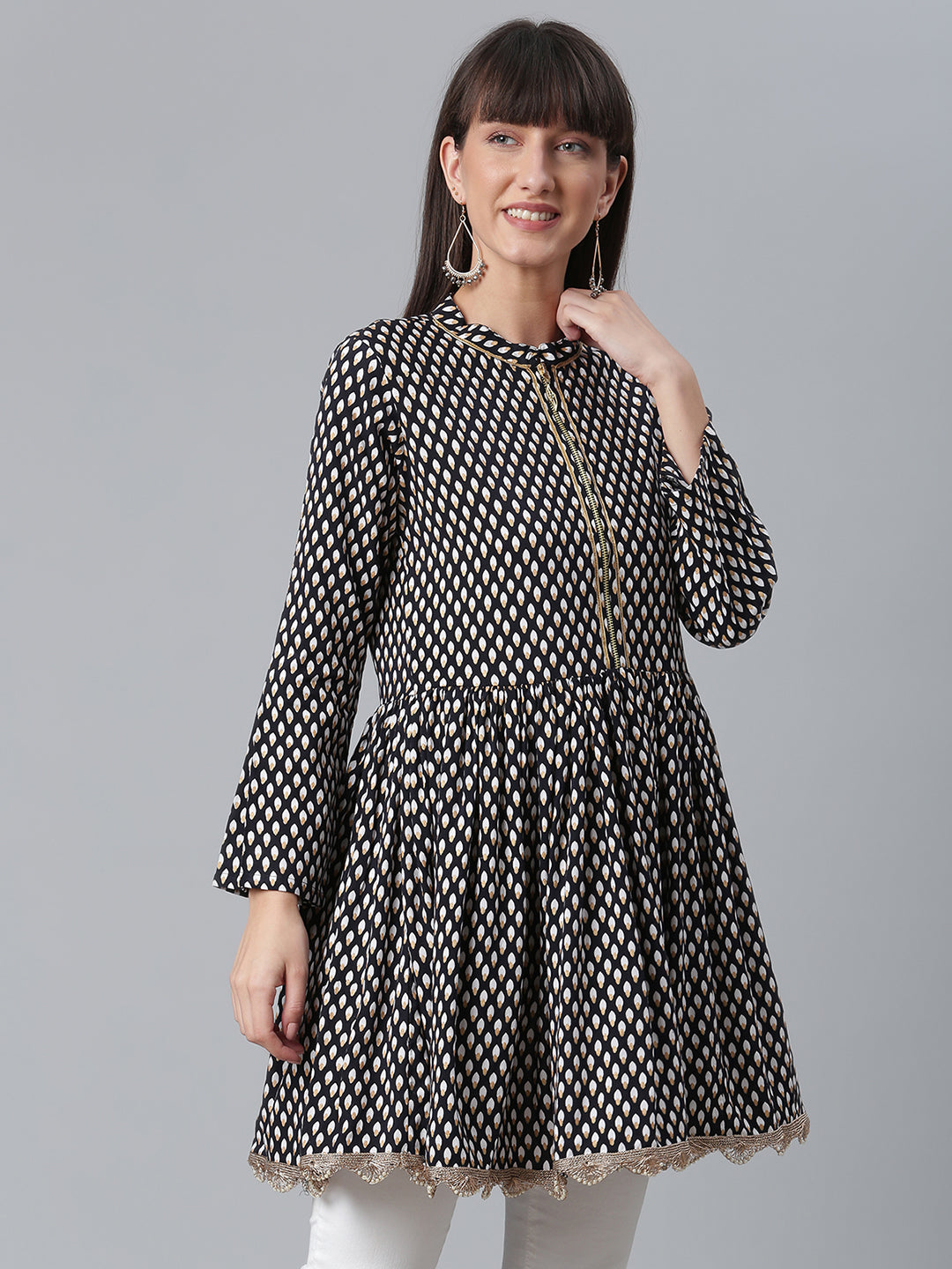 Women's Viscose Rayon Black Wax Printed Western Tunic