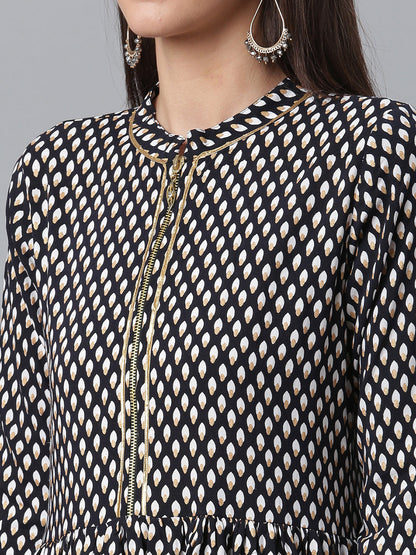 Women's Viscose Rayon Black Wax Printed Western Tunic