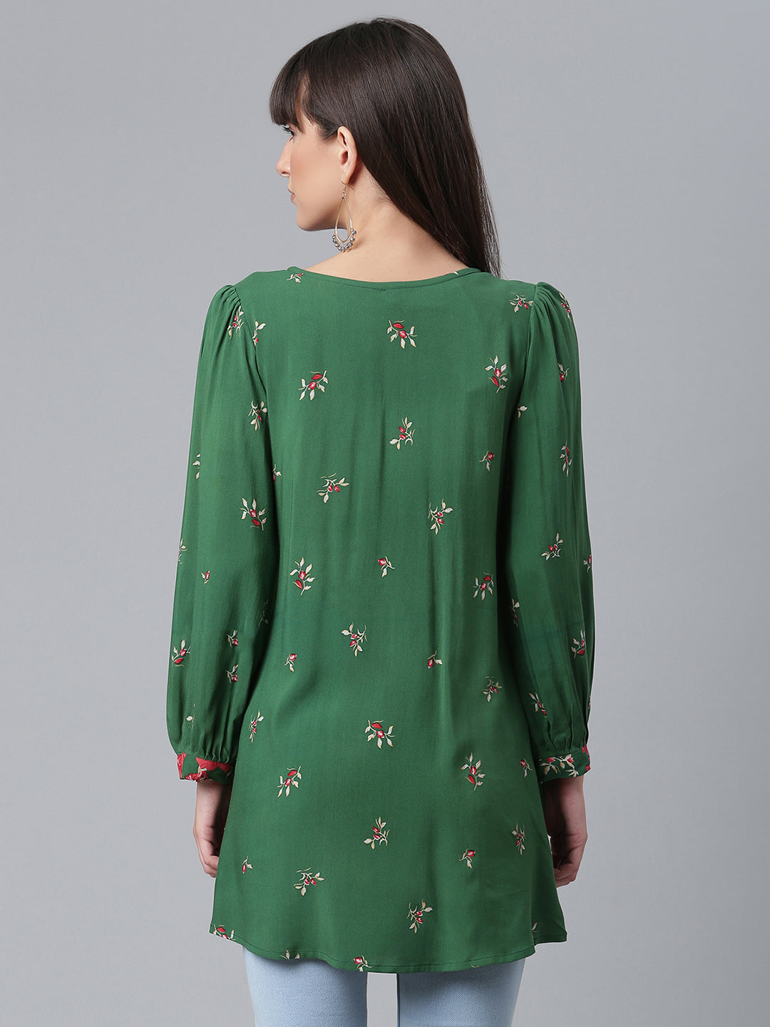 Women's Viscose Rayon Green Wax Printed Western Tunic
