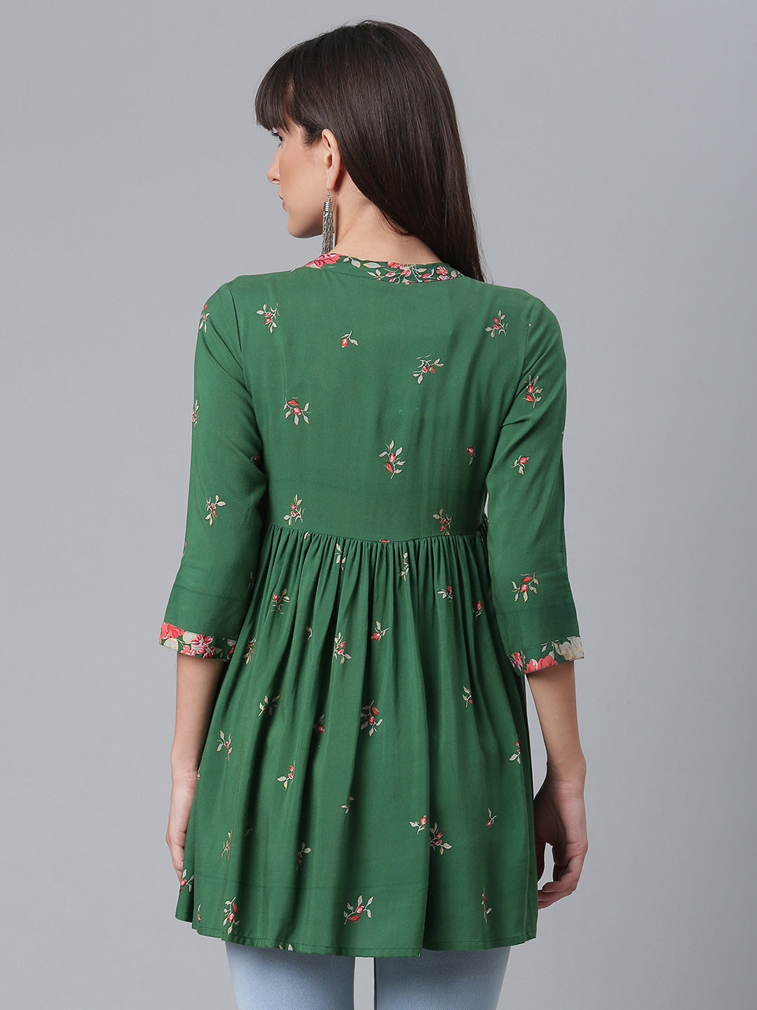 Women's Viscose Rayon Green Wax Printed Western Tunic