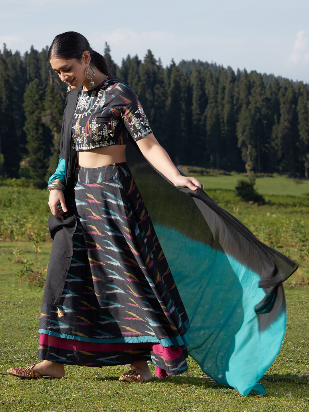 Women's Black Embroidered Lehenga Choli With Dupatta