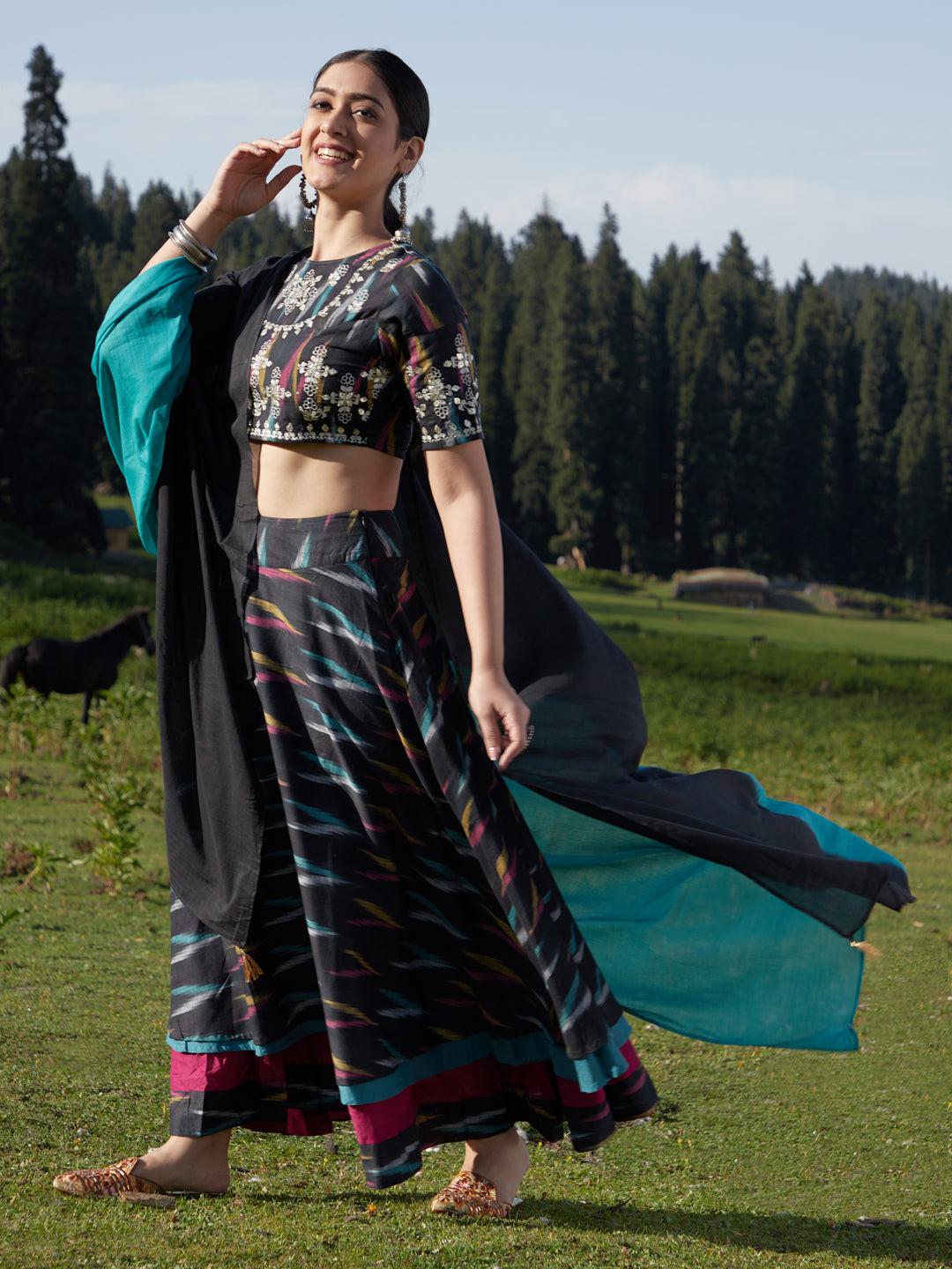 Women's Black Embroidered Lehenga Choli With Dupatta