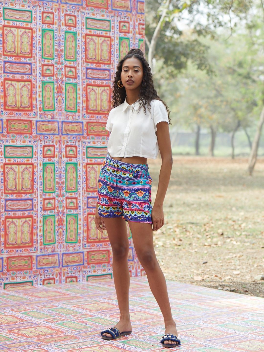 Women's Blue & Pink Floral Print Shorts